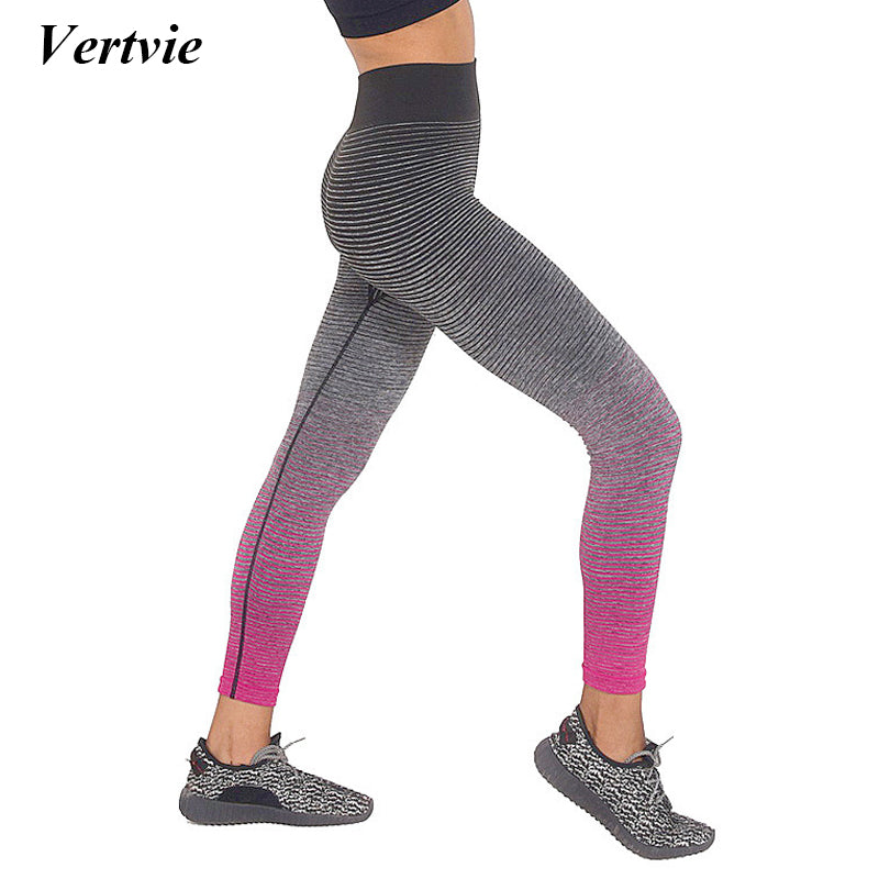 Yoga Pants Women High Waist Strip Pattern Skinny Running Sport Leggings