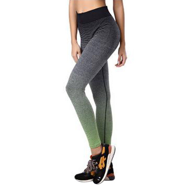 Yoga Pants Women High Waist Strip Pattern Skinny Running Sport Leggings