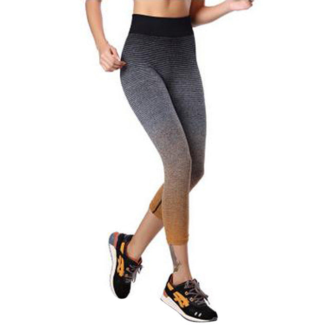 Yoga Pants Women High Waist Strip Pattern Skinny Running Sport Leggings