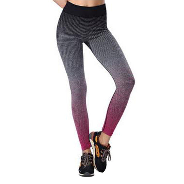 Yoga Pants Women High Waist Strip Pattern Skinny Running Sport Leggings