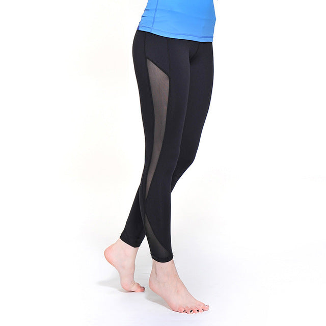Yoga Compression Pants Mesh Leggings Pants Elastic Tights