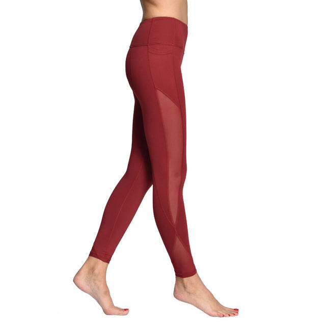 Yoga Compression Pants Mesh Leggings Pants Elastic Tights